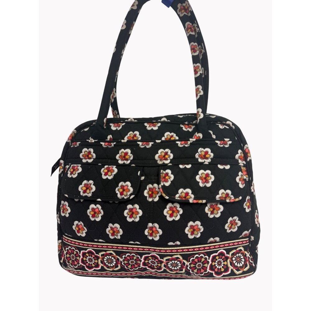 Vera Bradley Pirouette Retired Handbag Black Red Floral 13x10x5 multiple pockets